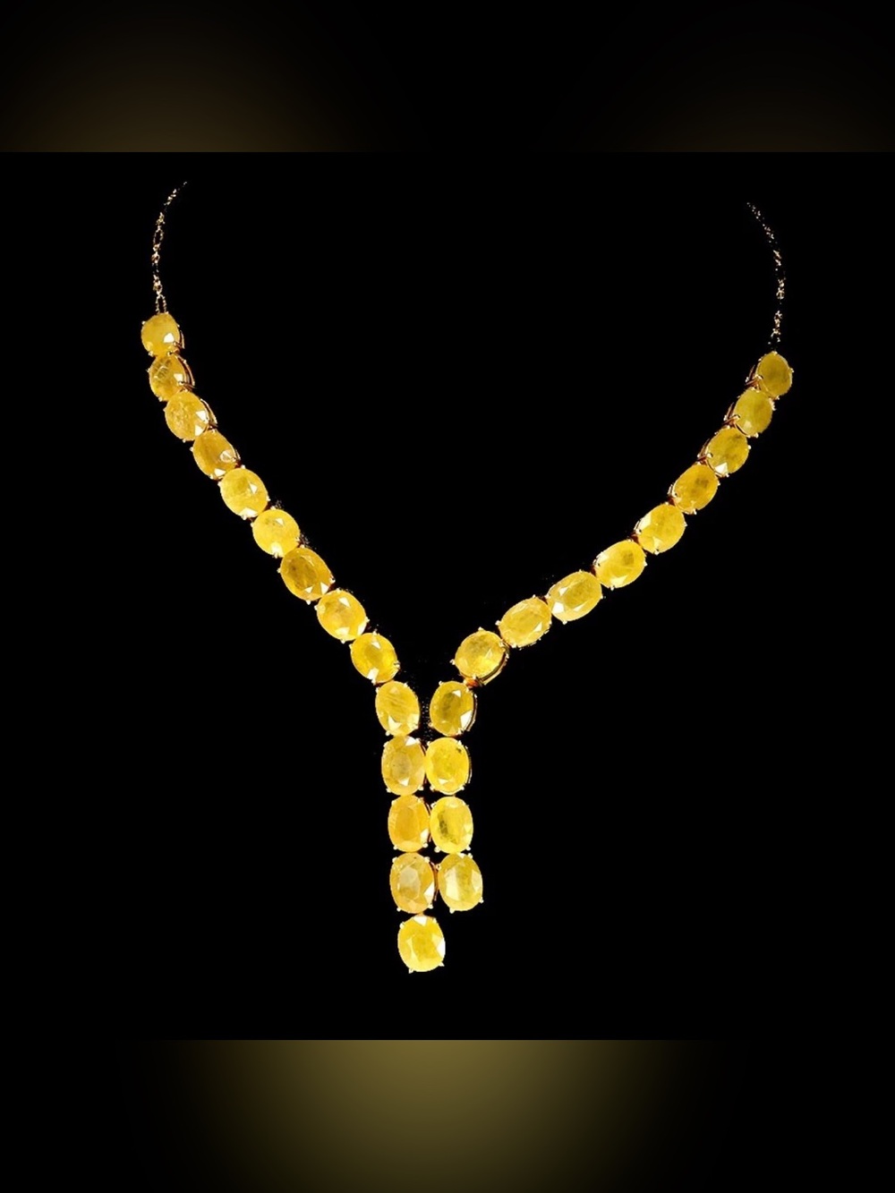 Natural 80.33CT Yellow Sapphire Necklace 14K Gold over solid 925 Sterling 17.5”